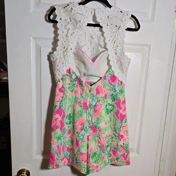 Rare Lilly Pulitzer Sadie Romper White Lace Raz Berry Catty Shack Sz 6 $198 - Picture 7 of 10